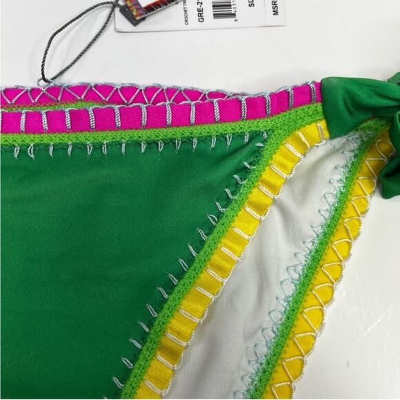 PQ Swim X Solange Ferrarini Crochet Trim Full Bikini bottoms green multi - S - Picture 6 of 11
